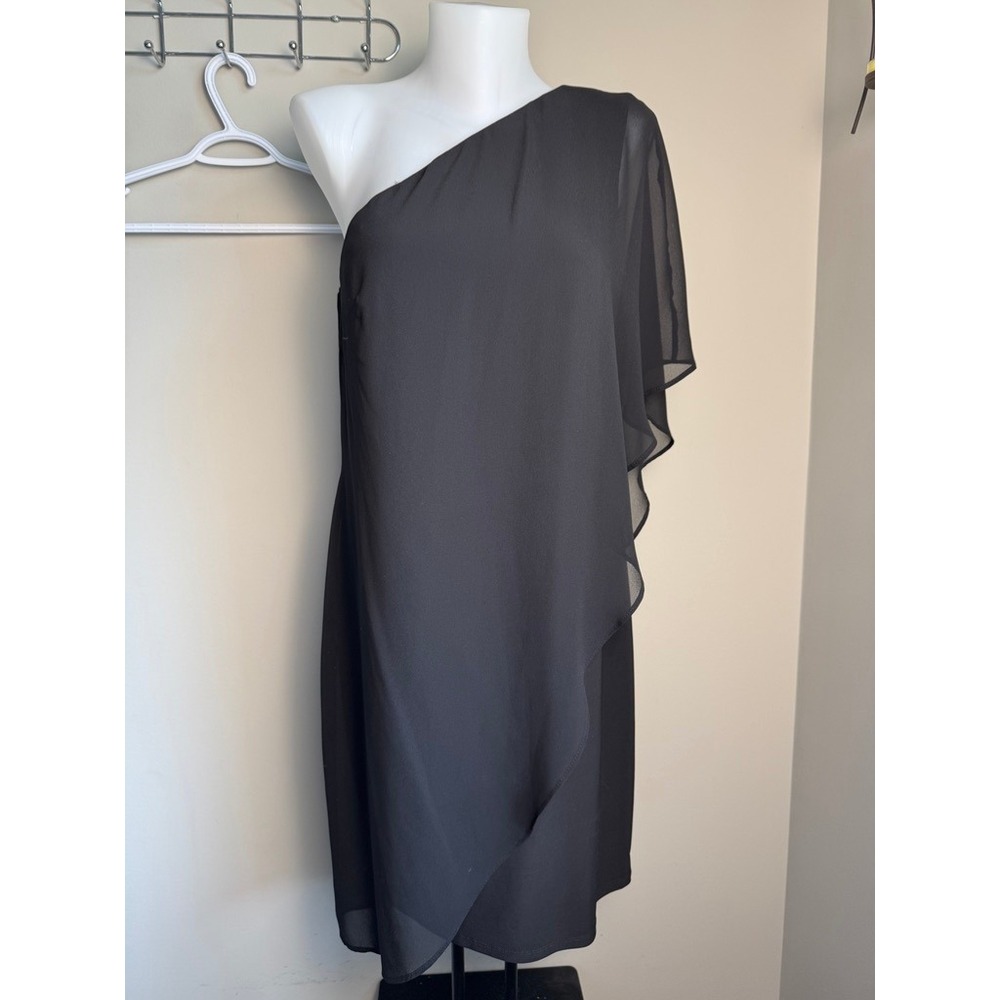 Le Chateau Womens Black One Shoulder Draped Chiffon Cocktail Dress M Elegant SEO